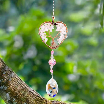 1PC Love Heart Tree of Life Kabbalah Quartz Prism Κρυστάλλινο κρεμαστό κρεμαστό αχάτη Τσάκρα Ενεργειακή πέτρα Διαλογισμός DIY Κρεμαστά κήπου