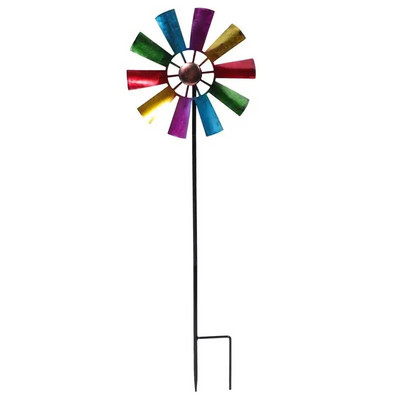 Fier Art Moara de vânt Grădină Sol Inserat Pinwheel în aer liber rotativ Moara de vânt Pinwheels Sculptură Mize Roată Statuie