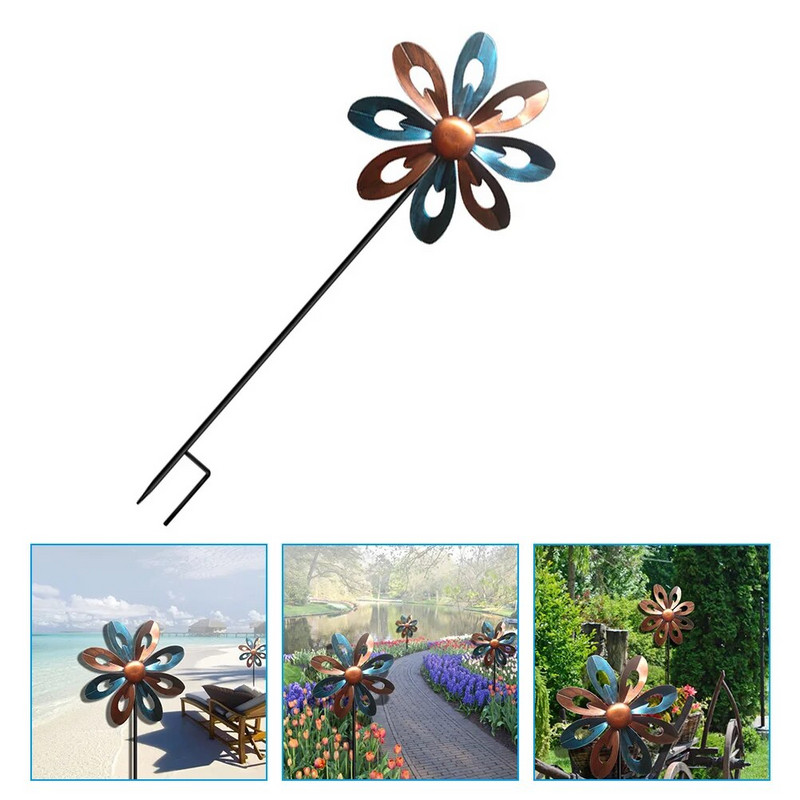 Dekoratyvinis ratukas lauko dekoras sodo vėjo malūnėlis žaislas sodo kuoliukas metalinis vėjo suktukas saulėgrąžų ornamentas