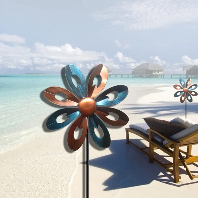 Dekoratyvinis ratukas lauko dekoras sodo vėjo malūnėlis žaislas sodo kuoliukas metalinis vėjo suktukas saulėgrąžų ornamentas