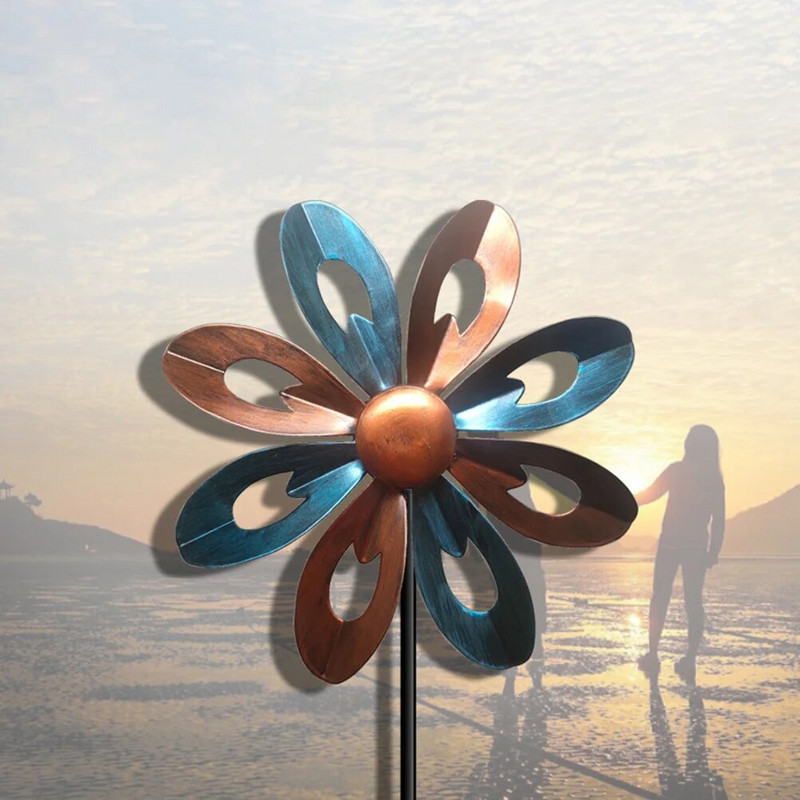 Dekoratyvinis ratukas lauko dekoras sodo vėjo malūnėlis žaislas sodo kuoliukas metalinis vėjo suktukas saulėgrąžų ornamentas