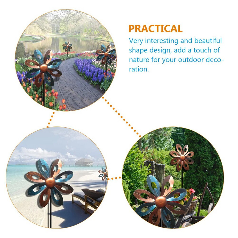 Dekoratyvinis ratukas lauko dekoras sodo vėjo malūnėlis žaislas sodo kuoliukas metalinis vėjo suktukas saulėgrąžų ornamentas