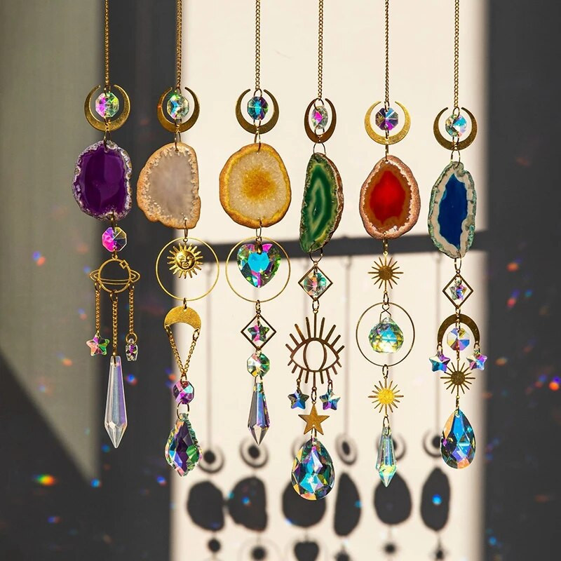 Suncatcher Kristalna kugla Umjetni ahat Sirovi kamen Dugina prizma Vanjski Viseći vjetar Privjesak Prozor Automobilski šarm Vrtni ukras