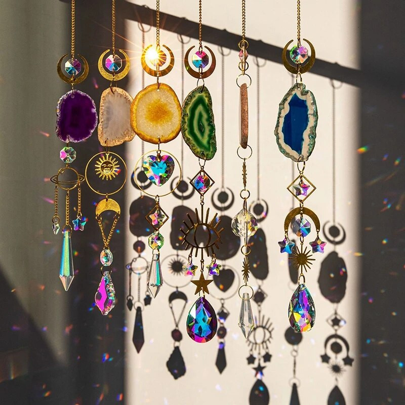 Suncatcher Kristalna kugla Umjetni ahat Sirovi kamen Dugina prizma Vanjski Viseći vjetar Privjesak Prozor Automobilski šarm Vrtni ukras