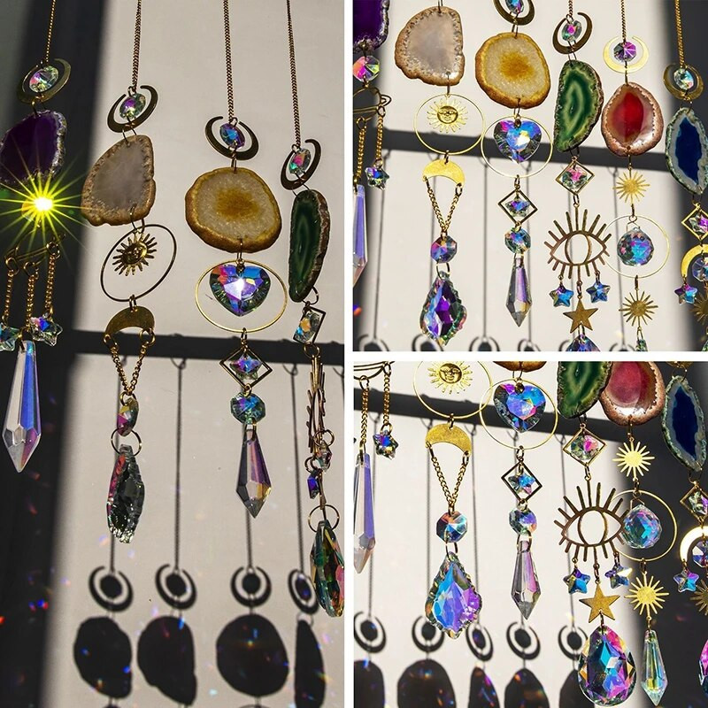 Suncatcher Kristalna kugla Umjetni ahat Sirovi kamen Dugina prizma Vanjski Viseći vjetar Privjesak Prozor Automobilski šarm Vrtni ukras