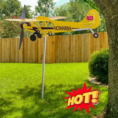 3D Cub Wind Spinner Avion Piper J3 Metal Avion Giruruță Acoperiș în aer liber Indicator de direcție a vântului Girură Decor de grădină