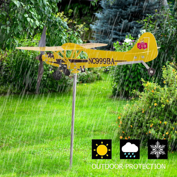 3D Cub Wind Spinner Plane Piper J3 Metal Airplane Weather Vane Εξωτερική οροφή Ένδειξη κατεύθυνσης ανέμου Weather Vane Διακόσμηση κήπου