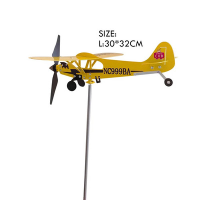 3D Cub Wind Spinner Avion Piper J3 Metal Avion Giruruță Acoperiș în aer liber Indicator de direcție a vântului Girură Decor de grădină