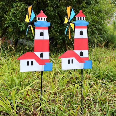 3D къща Вятърна мелница Вятърна въртяща се въртележка Двор Градински декор Външни класически детски играчки