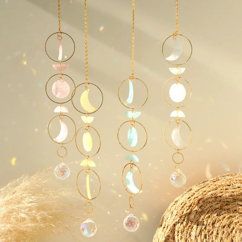 Suncatcher Crystal Rainbow Moon Sun Catcher umjetni kristal Viseći privjesak Wind Chimes Kućni vrt Ukrasi za automobile
