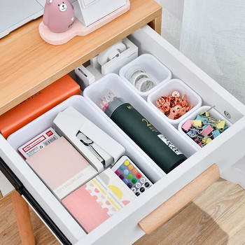 8PCS Комплект органайзери за чекмеджета за бюро Пластмасово съхранение в банята Грим Разделител Държач Кухня Кутия за баня Кутия за бижута