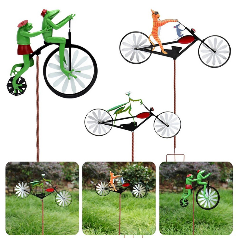 Gyvūnų dviračio vėjo suktukas katės šuniukas vėjo malūnas lauko sodo puošmena namų kiemo meno dekoravimo dovana