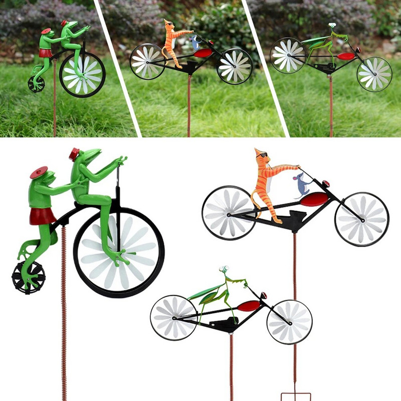 Gyvūnų dviračio vėjo suktukas katės šuniukas vėjo malūnas lauko sodo puošmena namų kiemo meno dekoravimo dovana
