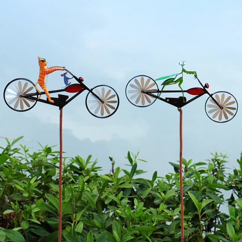 Gyvūnų dviračio vėjo suktukas katės šuniukas vėjo malūnas lauko sodo puošmena namų kiemo meno dekoravimo dovana