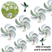 10M nuo paukščių lazerinis vėjo malūnas paukščių atbaidiklis vėjo malūnėlis, sidabrinis, atspindintis paukščių gąsdinimas, varomoji vėjo malūno styga