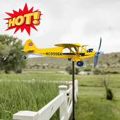 3D Cub Wind Spinner Avion Piper J3 Metal Avion Giruruță Acoperiș în aer liber Indicator de direcție a vântului Girură Decor de grădină