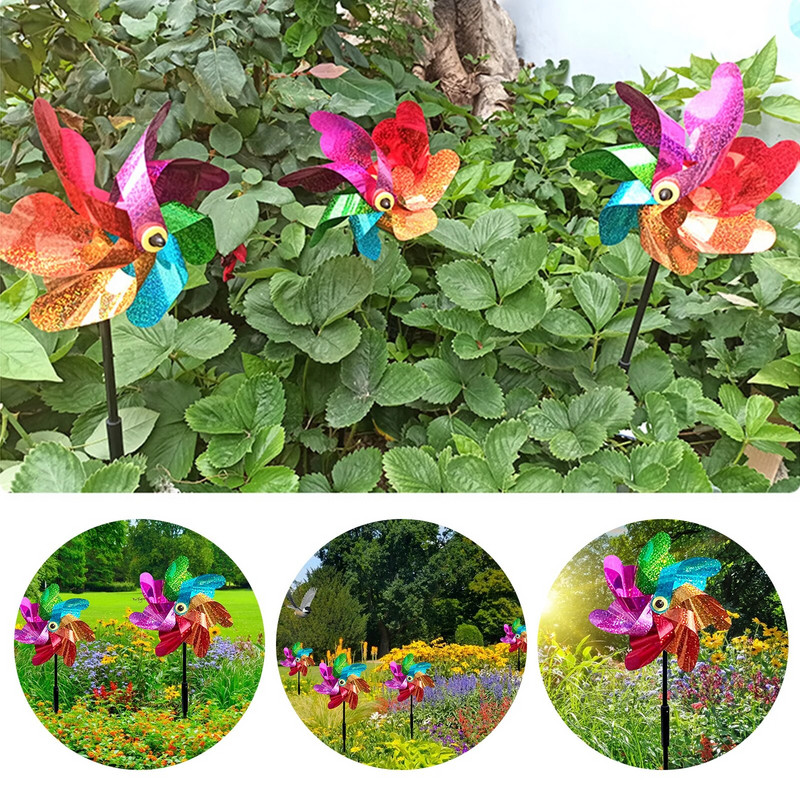 Paukščius atbaidantis suktukas, atspindintis blizgantis holografinis ratukai, apsaugantis sodo augalus, gėlių sodo vejos dekoravimas