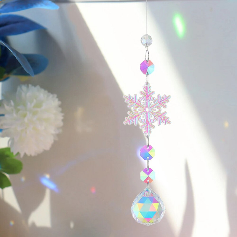 Krištolinis vėjo varpelis snaigė saulės gaudyklė deimantinė prizmė pakabukas sapnų gaudyklė vaivorykštės gaudyklė Kabantis namų sodo dekoro vėjo varpelis
