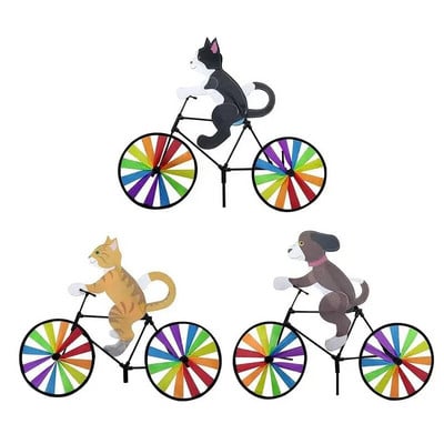 Animal Bike Wind Spinner Rainbow Spinner Windmill Cat Dog Tiger On Bike Whirligig Garden Lawn Gadget Animal Pinwheels for Garden