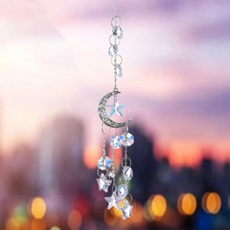 Gražus blizgantis kabantis dekoras iš dirbtinio krištolinio išskirtinio žvaigždės formos saulės gaudyklės dekoras namams