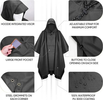 Външно дъждобранно пончо с качулка за възрастни с джоб, водоустойчиво леко унисекс яке за дъждобран за туризъм, къмпинг, спешно