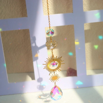 Sun Catcher Moon Star Light Catcher Κρεμαστό κρεμαστό κρύσταλλο Παράθυρο Άνεμος Chime Στολίδια Rainbow Prism Charm Διακόσμηση κήπου