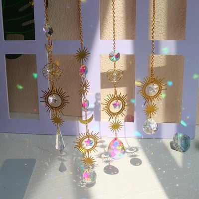 Sun Catcher Moon Star Light Catcher Висящ кристал Висулка Прозорец Wind Chime Орнаменти Rainbow Prism Charm Градинска декорация