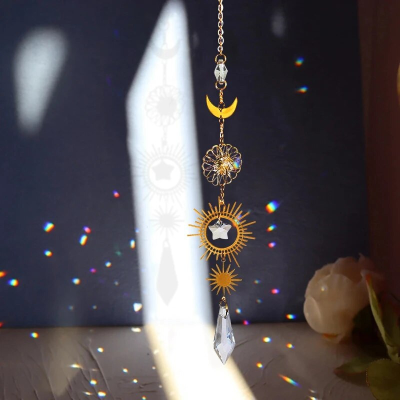 Hvatač sunca, mjesec, zvijezda, hvatač svjetla, viseći kristalni privjesak, prozor, zvono vjetra, ukrasi, dugina prizma, šarm, ukras za vrt