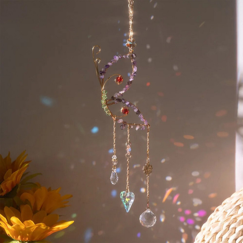 „Pasidaryk pats“ pakabukas nuo saulės, ametistas, saulės gaudyklė, krištolinis saulės šviesos gaudiklis, pakabukas ametisto papuošalai, kabantys lauko sodo namų dekoras