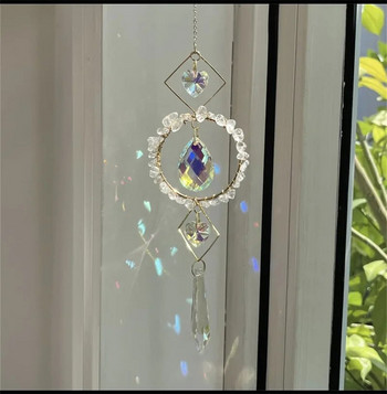 Crystal Circle Sun Catcher Цветен висящ Wind Chime Love Crystal Pendant Rainbow Prism Light Cather Home Garden Decoration
