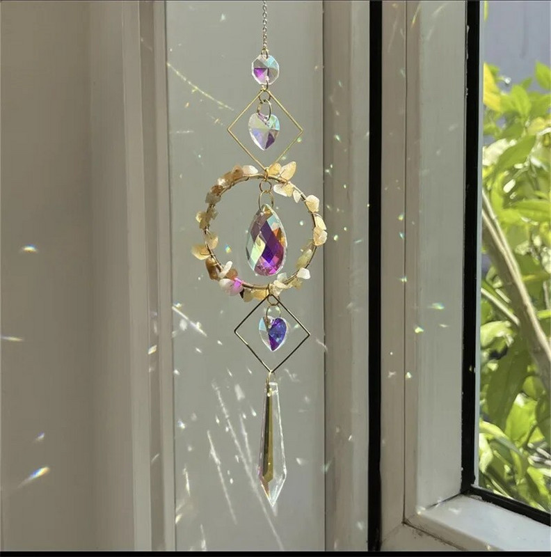 Cerc de cristal Captorul de soare colorat agățat clopoțel de vânt dragoste pandantiv cristal curcubeu prismă lumină cather decorare pentru grădină de acasă