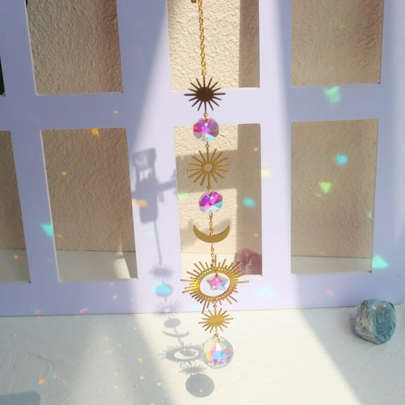 Napfogó medál függő holdfény dekor ablak szivárvány kristály fényvisszaverő szélcsengő csepp dísz kerti dekoráció