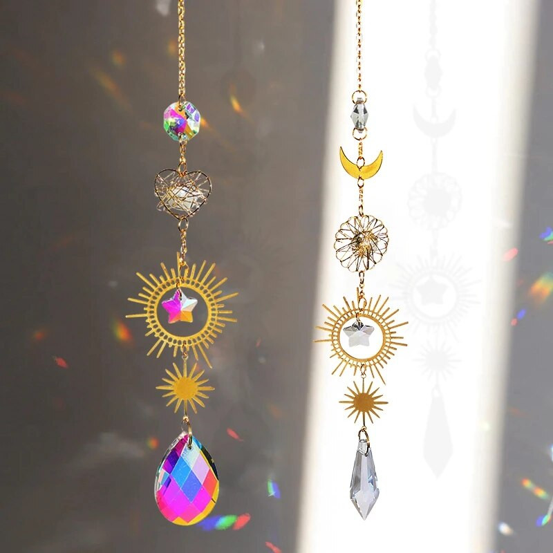 Napfogó medál függő holdfény dekor ablak szivárvány kristály fényvisszaverő szélcsengő csepp dísz kerti dekoráció