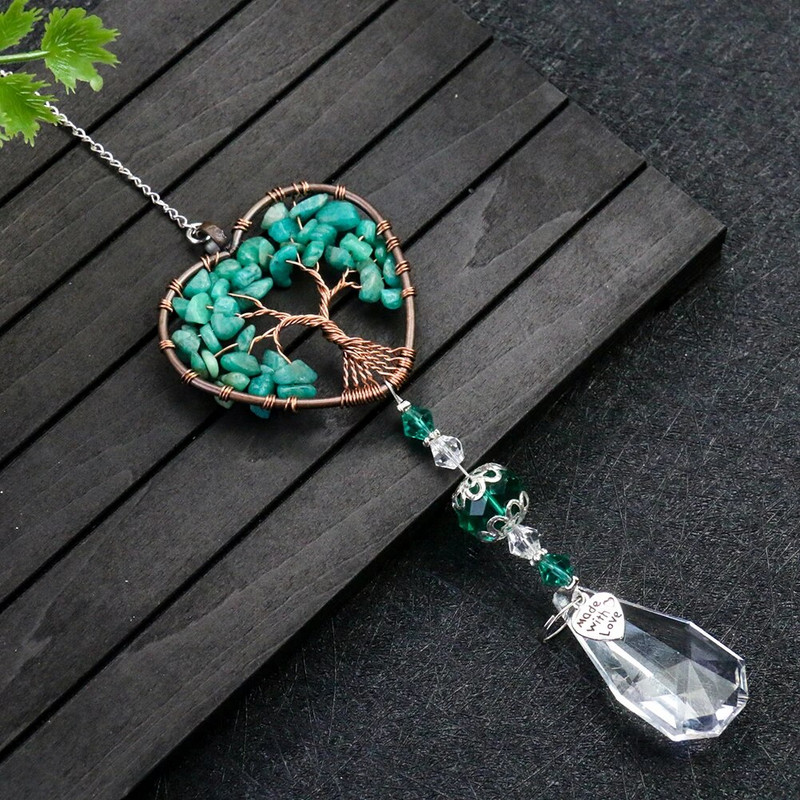 Μασκότ Γούρι Δέντρο της Ζωής Τυρκουάζ Χαλαζία Ενεργειακή Πέτρα Αγάπη Καρδιά Διαφανές Κρυστάλλινο Κρεμαστό Ηλιοβασίλεμα Τσάκρα Θεραπευτικό Κρεμαστό ντεκόρ