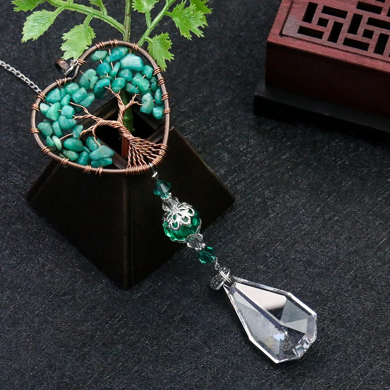 Μασκότ Γούρι Δέντρο της Ζωής Τυρκουάζ Χαλαζία Ενεργειακή Πέτρα Αγάπη Καρδιά Διαφανές Κρυστάλλινο Κρεμαστό Ηλιοβασίλεμα Τσάκρα Θεραπευτικό Κρεμαστό ντεκόρ