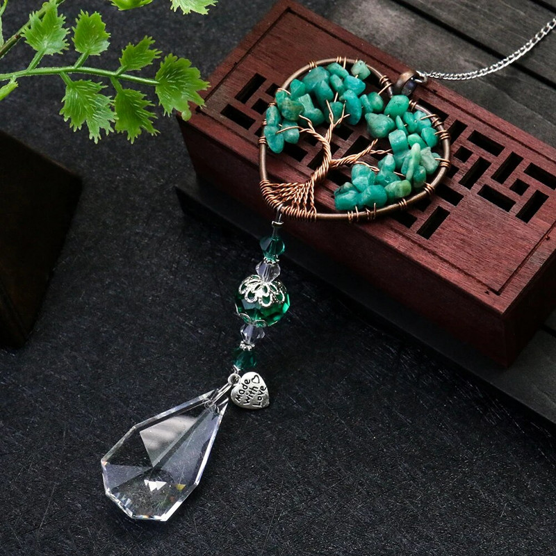 Μασκότ Γούρι Δέντρο της Ζωής Τυρκουάζ Χαλαζία Ενεργειακή Πέτρα Αγάπη Καρδιά Διαφανές Κρυστάλλινο Κρεμαστό Ηλιοβασίλεμα Τσάκρα Θεραπευτικό Κρεμαστό ντεκόρ