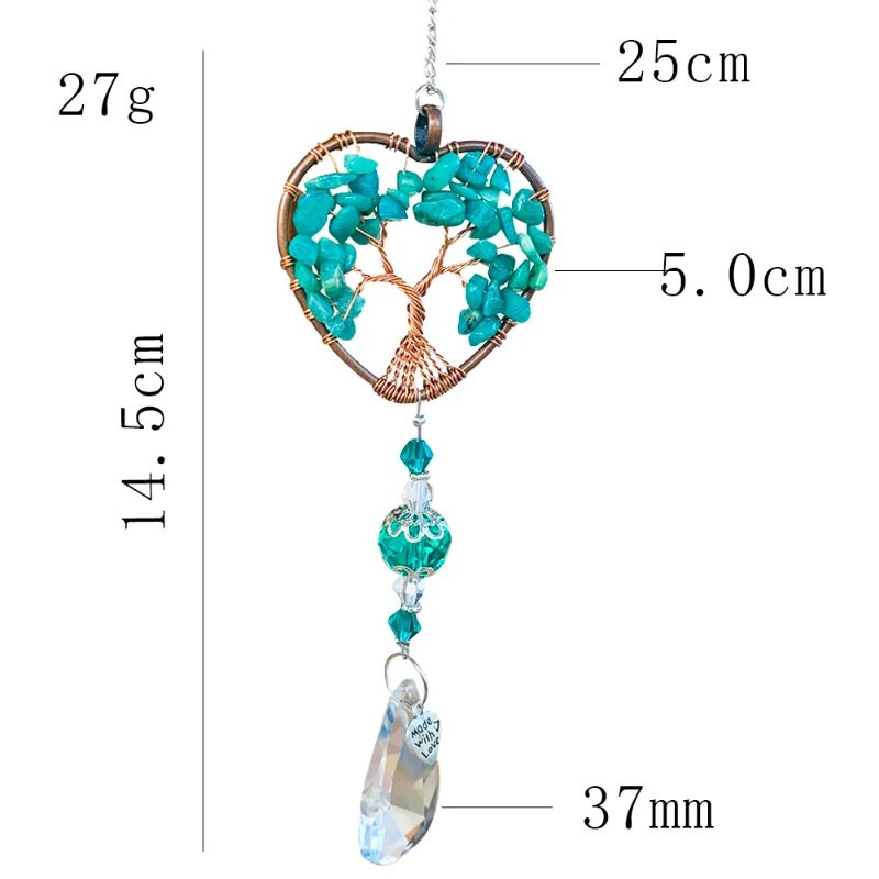 Μασκότ Γούρι Δέντρο της Ζωής Τυρκουάζ Χαλαζία Ενεργειακή Πέτρα Αγάπη Καρδιά Διαφανές Κρυστάλλινο Κρεμαστό Ηλιοβασίλεμα Τσάκρα Θεραπευτικό Κρεμαστό ντεκόρ