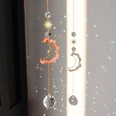 Saulės gaudyklė Ametistas Kabantis krištolinis pakabukas vėjo varpelis mėnulio šviesos gaudyklė čakros vitražas langas vėjo varpelis sodo dekoras