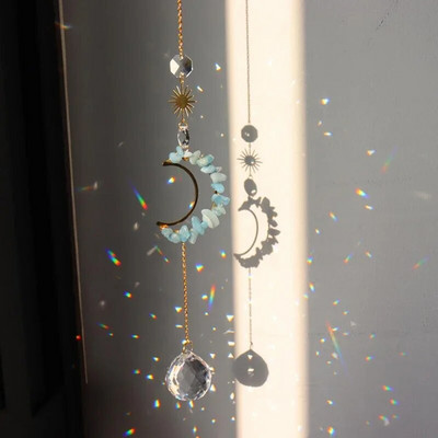 Saulės gaudyklė Ametistas Kabantis krištolinis pakabukas vėjo varpelis mėnulio šviesos gaudyklė čakros vitražas langas vėjo varpelis sodo dekoras