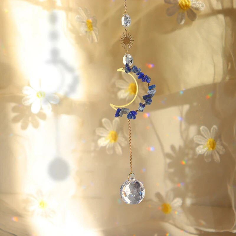 Saulės gaudyklė Ametistas Kabantis krištolinis pakabukas vėjo varpelis mėnulio šviesos gaudyklė čakros vitražas langas vėjo varpelis sodo dekoras