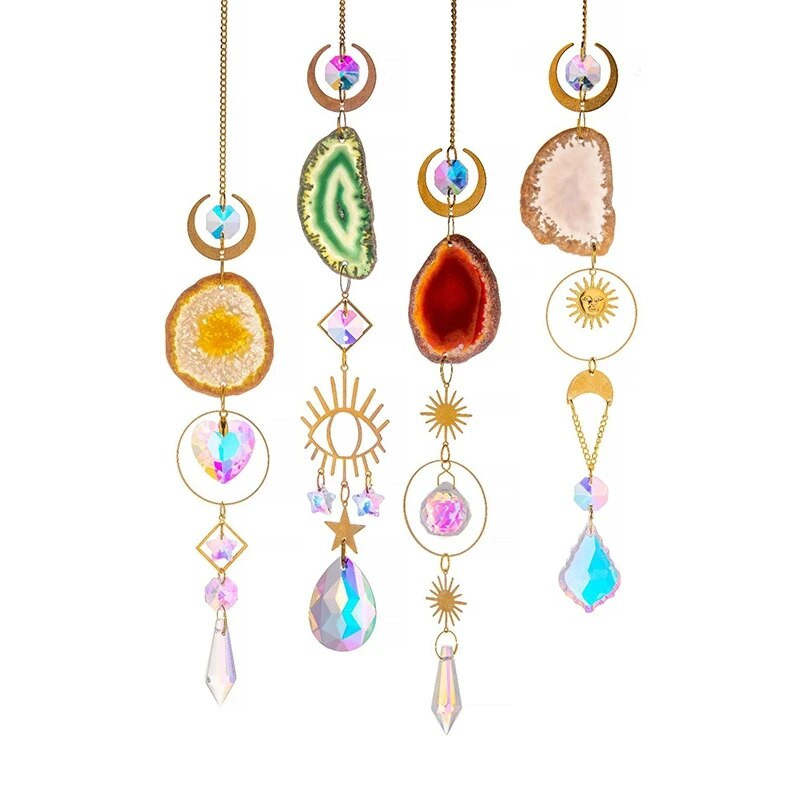Kabantis krištolinis saulės gaudyklės ornamentas spalvingas vėjo pakabukas vaivorykštės prizmės lango varpelis saulės gaudyklė sodo automobilio puošmena čakra