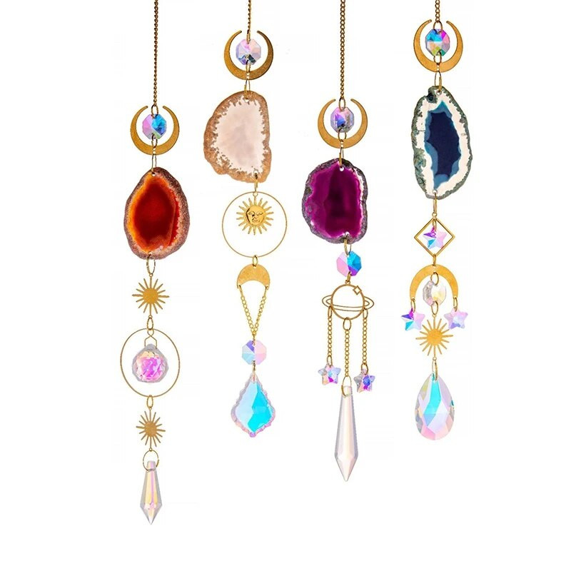 Kabantis krištolinis saulės gaudyklės ornamentas spalvingas vėjo pakabukas vaivorykštės prizmės lango varpelis saulės gaudyklė sodo automobilio puošmena čakra