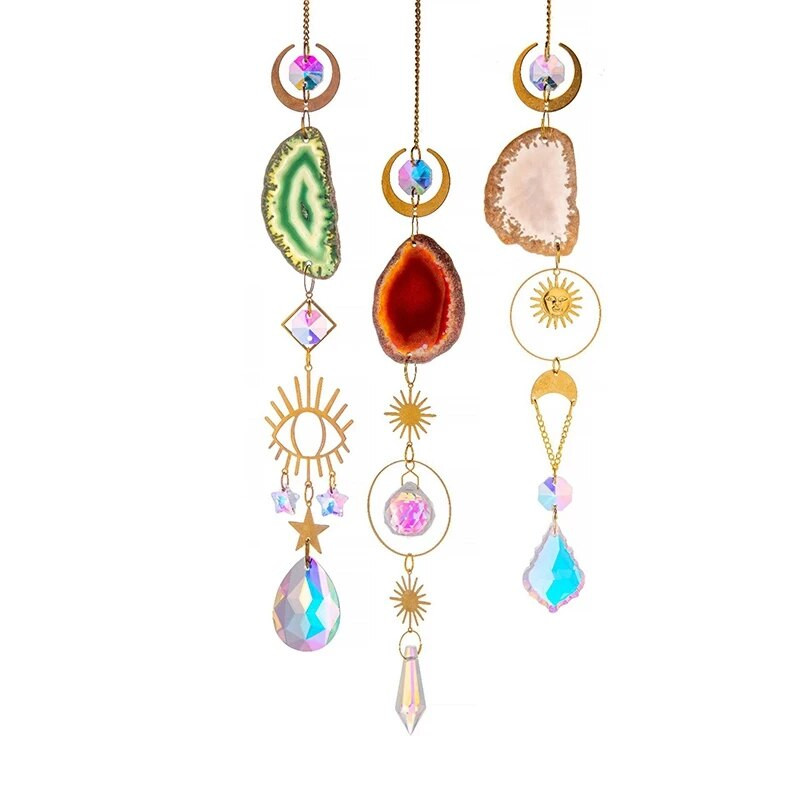 Kabantis krištolinis saulės gaudyklės ornamentas spalvingas vėjo pakabukas vaivorykštės prizmės lango varpelis saulės gaudyklė sodo automobilio puošmena čakra