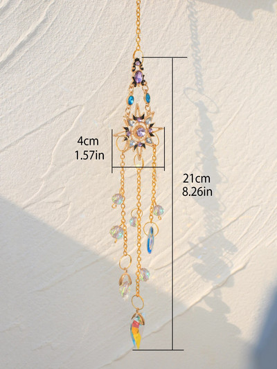 Suncatcher Crystal Moon Sun Chakra Vitraji Rainbow Maker Sun Catcher Viseći ukrasi Vrt Vanjski dekori Poklon za dom
