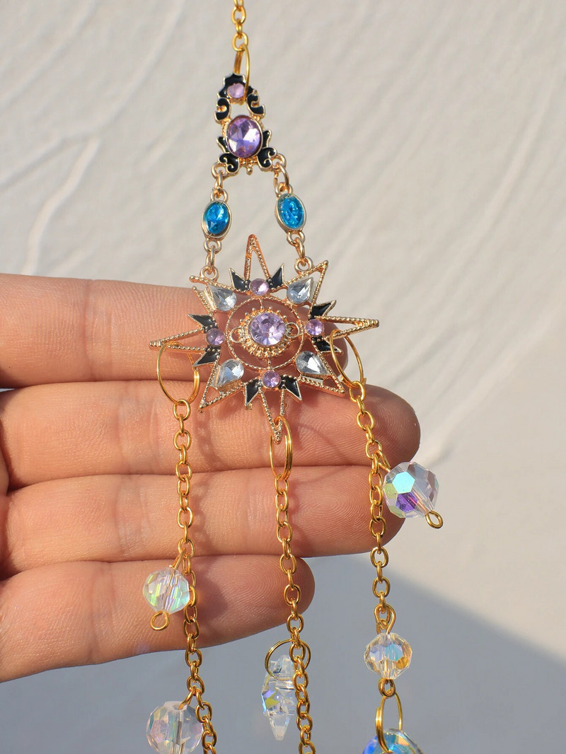 Suncatcher Crystal Moon Sun Chakra Vitraji Rainbow Maker Sun Catcher Viseći ukrasi Vrt Vanjski dekori Poklon za dom