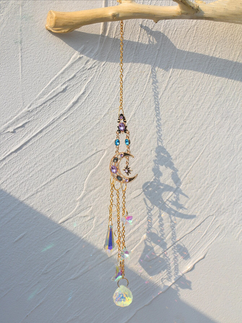 Suncatcher Crystal Moon Sun Chakra Vitraji Rainbow Maker Sun Catcher Viseći ukrasi Vrt Vanjski dekori Poklon za dom