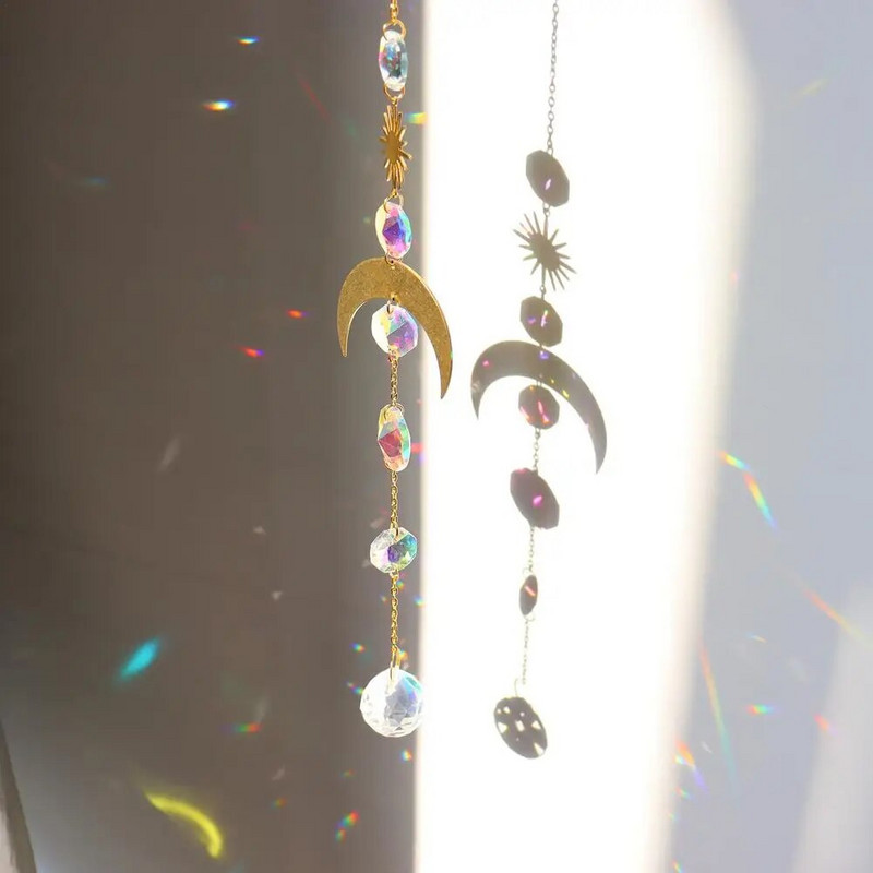 Mjesečevo zvono vjetra Mjesec Sunce Zvijezda Suncatcher Rainbow Maker Kristalno zvono vjetra Zidni blagoslov Zaštita Dekoracija Poklon