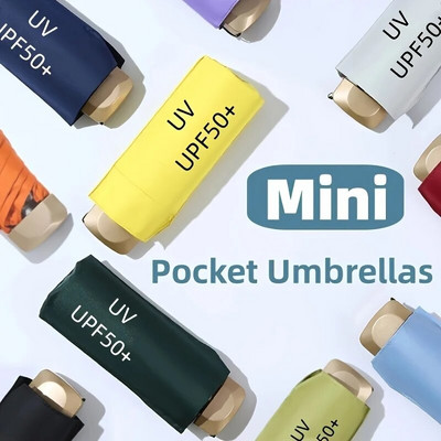 Мини слънчев чадър Малък джобен чадър за дъжд Винилов сгъваем чадър UV защита Сенник Джоб Чадър Капсула