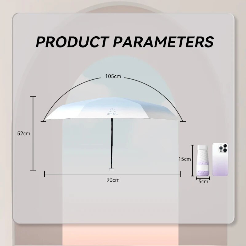„Gradient Color“ mini skėtis nuo saulės, juodi klijiniai kremai nuo saulės, nešiojamasis kišeninis skėtis nuo saulės dvigubo naudojimo itin lengvas vėsinantis skėtis