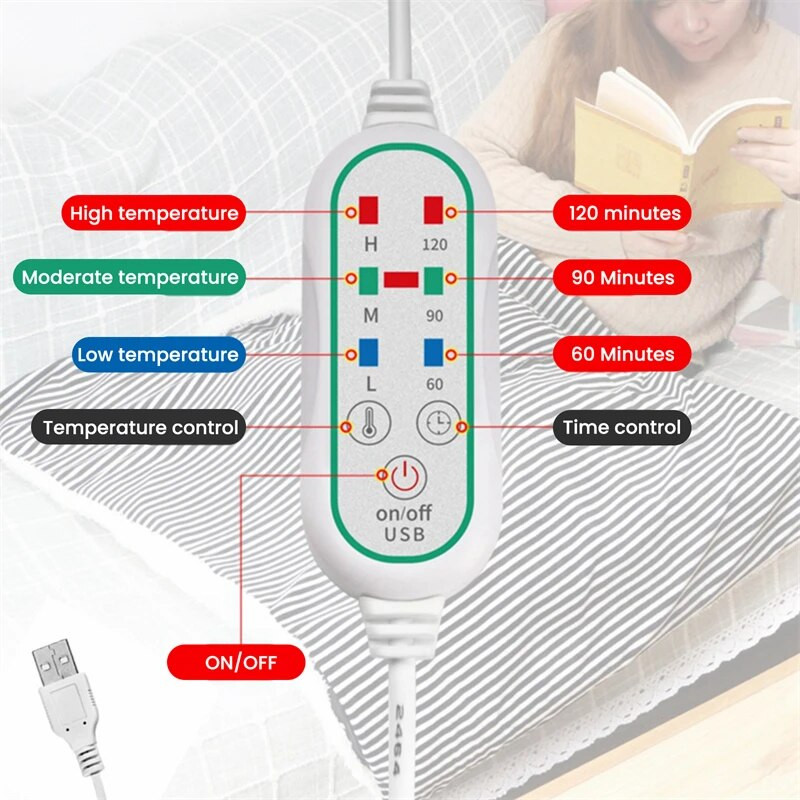 Ηλεκτρική κουβέρτα USB Ζεστό θερμαινόμενο σάλι 3 Ρυθμίσεις θερμότητας με λειτουργία χρονισμού Ηλεκτρική κουβέρτα θέρμανσης Χειμερινό ζεστό σάλι